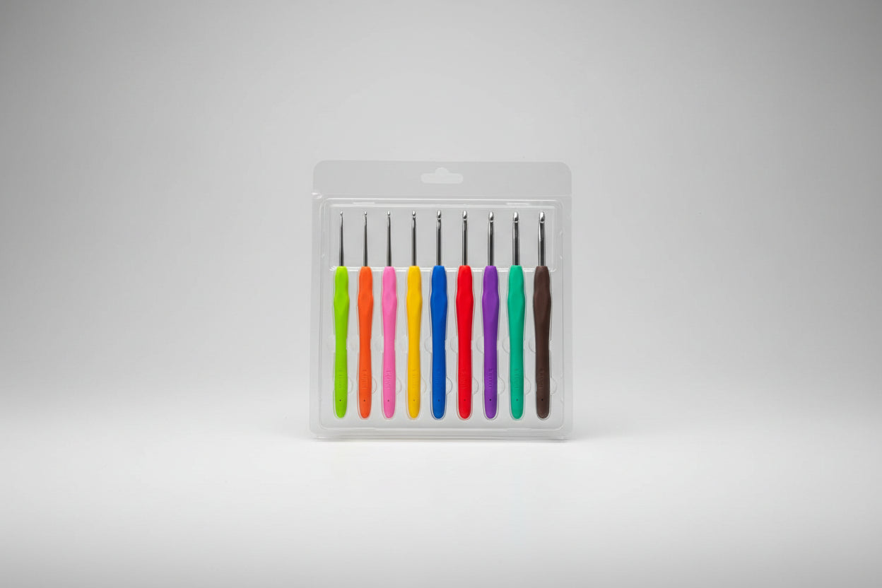 Set de Agujas de Crochet con Mango Ergonómico de Silicona (Kit x 9 Unidades)